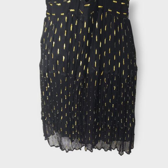Angie Keyhole Cutout Smocked Mini Dress Black Gold Sz Small Boho Summer *FLAW* - Picture 3 of 13